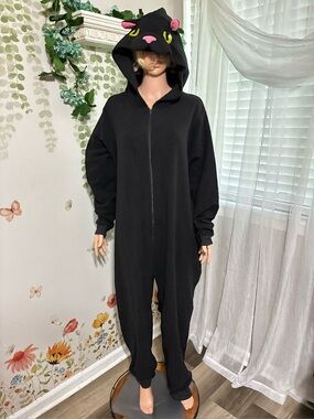 Sz XL Black Void Cat Hooded Pajama Onesie Halloween Costume